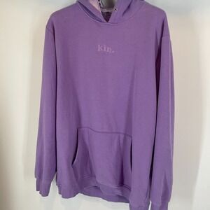 KIN Apparel Thick Satin Lined Kangaroo Pocket Logo Pullover Hoodie Purple 2XL